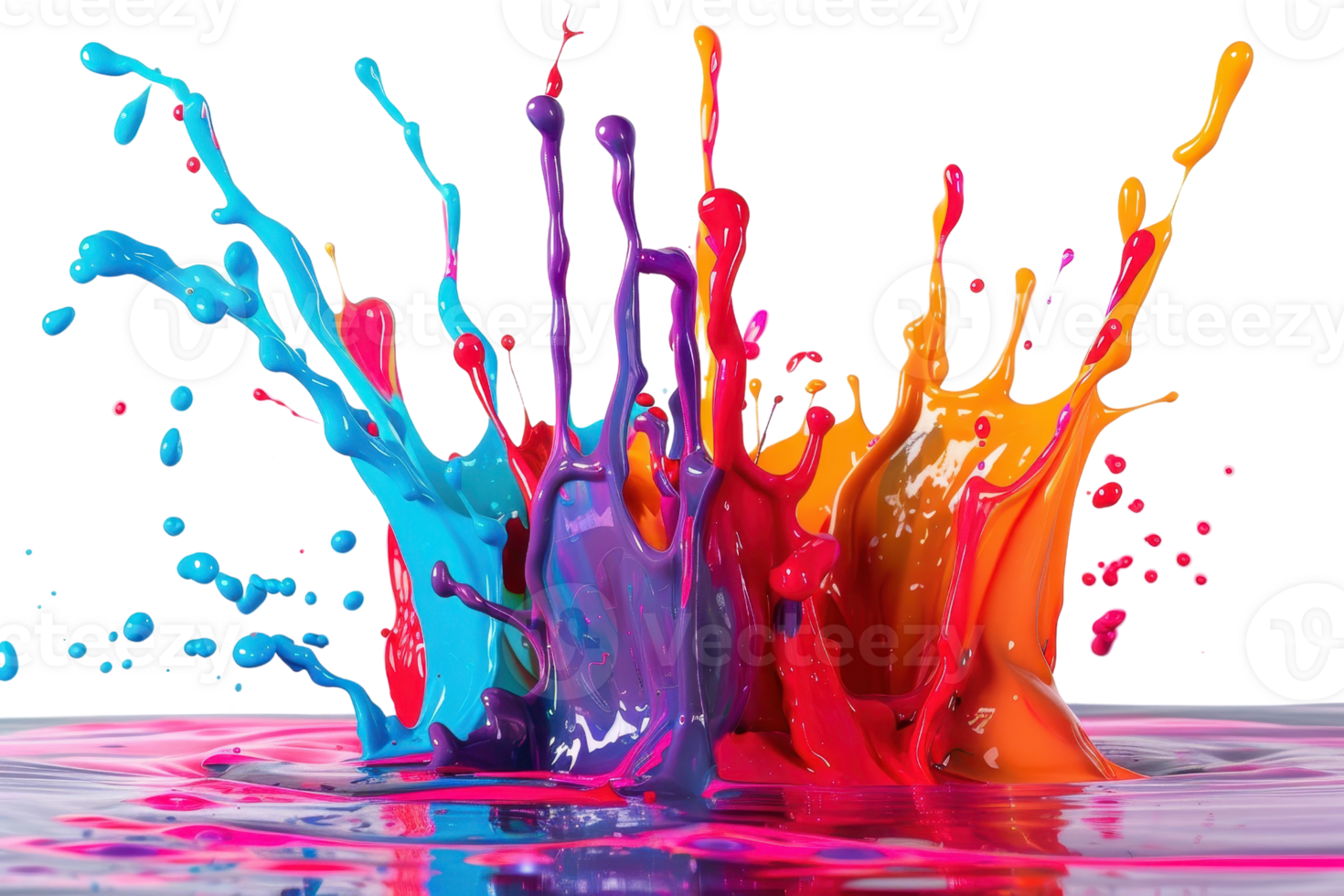 Vibrant splashes of colorful paint creating a dynamic composition. Perfect for creativity, art, and abstract background concepts. png
