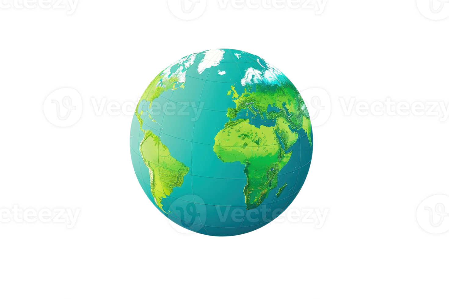 illustration of Earth with continents and oceans, showcasing vibrant colors and geographical details. Isolated on a transparent background. png