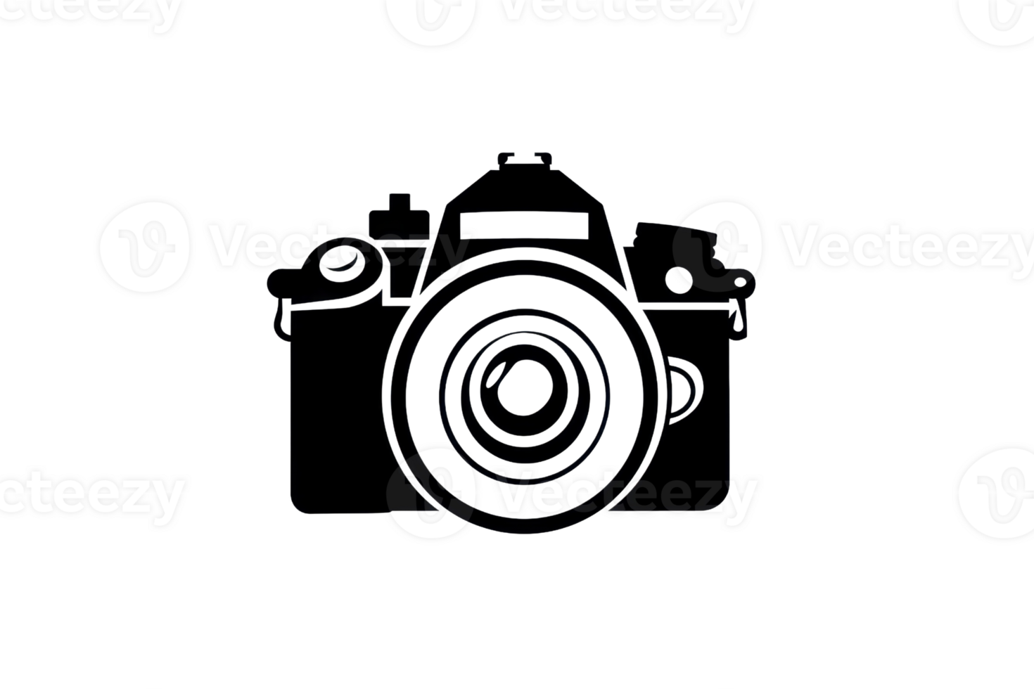 Black and white camera icon with a lens and buttons, perfect for representing photography or multimedia content in digital designs. png