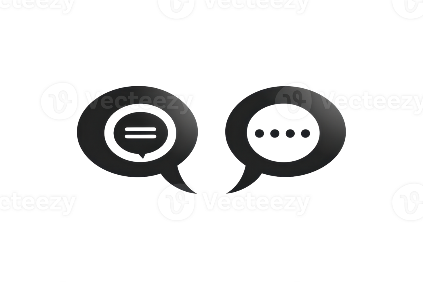 Black chat bubble icons with different text indicators. Ideal for communication, messaging, and social media concepts. png
