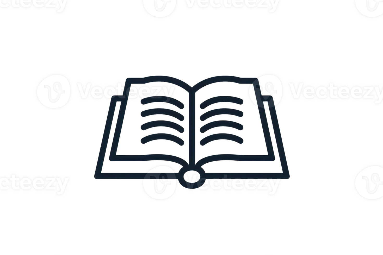 Black and white icon of an open book. Simple line art design perfect for educational, library, or literary themes. Isolated on a transparent background. png