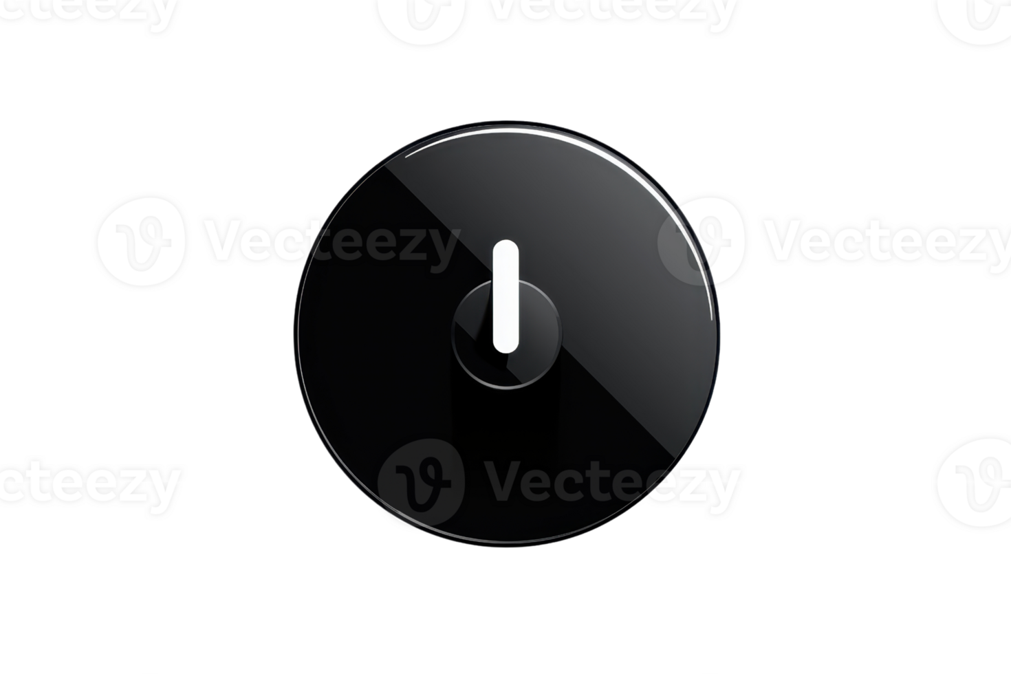 Close-up of a black round power button, symbolizing technology and control, isolated on a black background. png