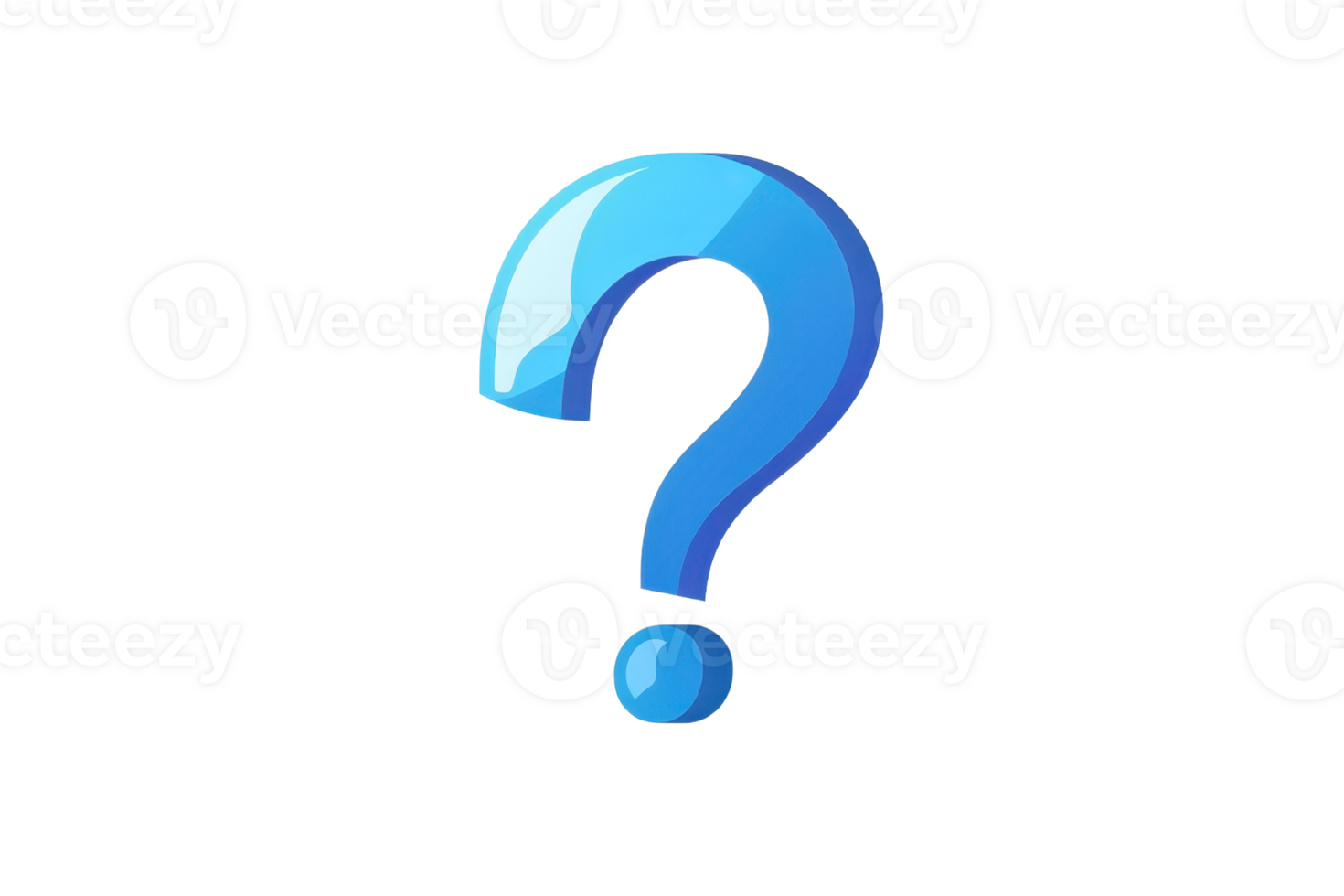 Illustration of a blue question mark with a shiny, glossy finish, isolated on a transparent background. Represents inquiry, curiosity, and questions. png