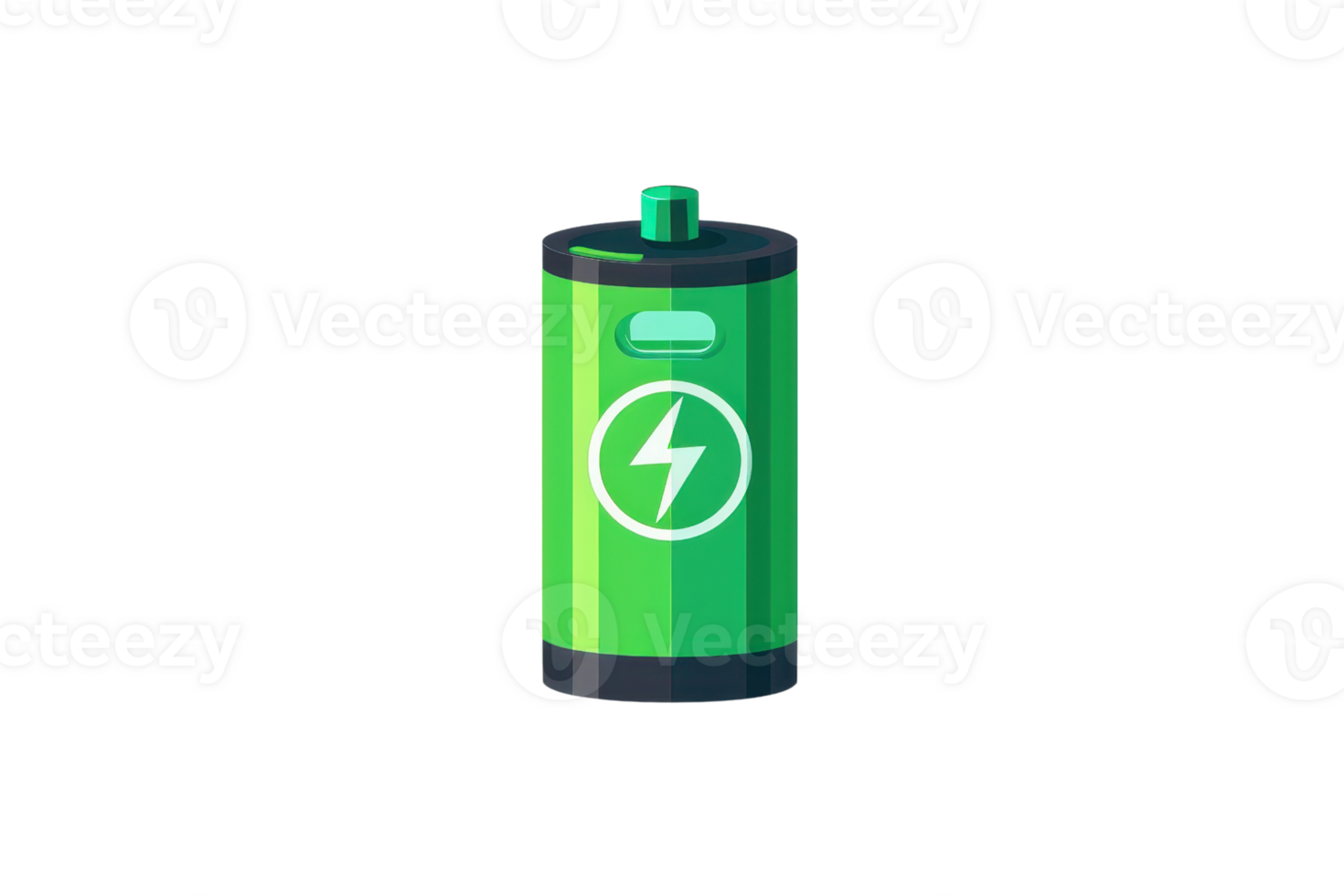 Illustration of a green battery icon with a lightning bolt symbol representing energy, power, and electricity on a transparent background. png
