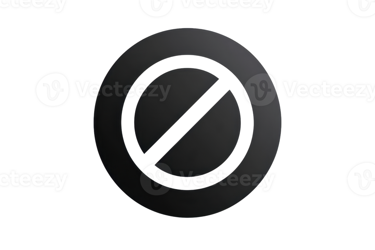 Close-up photograph of a sleek, round, black icon with a diagonal line through the center, symbolizing restriction or prohibition. png