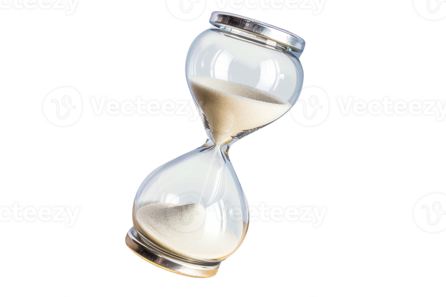 Classic glass hourglass with flowing sand. Concept of time, deadline, countdown, or patience. Isolated on a transparent background. png