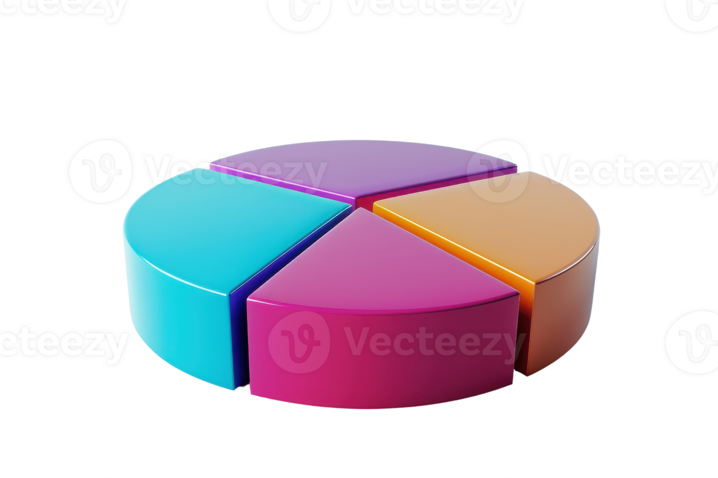 Colorful 3D pie chart depicting data distribution in vibrant sections for business analysis, statistics, and presentations png