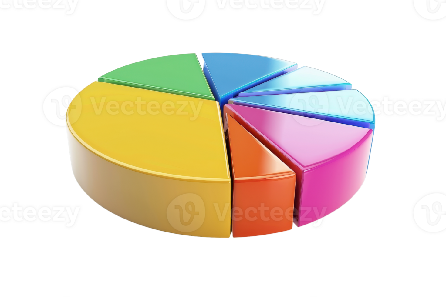 Colorful 3D pie chart illustration representing data, analytics, and business information visualization. Perfect for presentations and reports. png