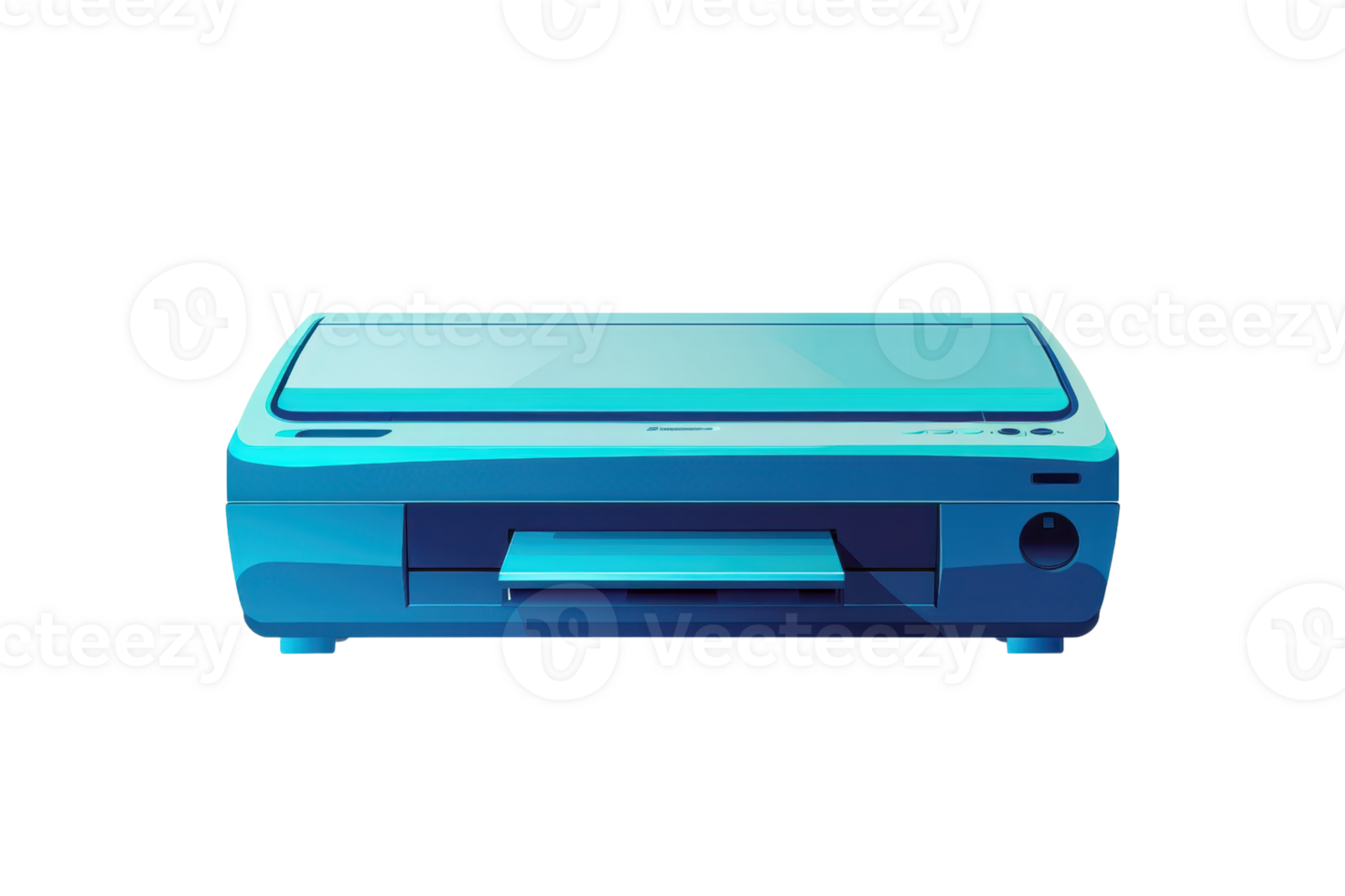 Front view of a modern blue printer isolated on a transparent background. perfect for office or home printing needs. png