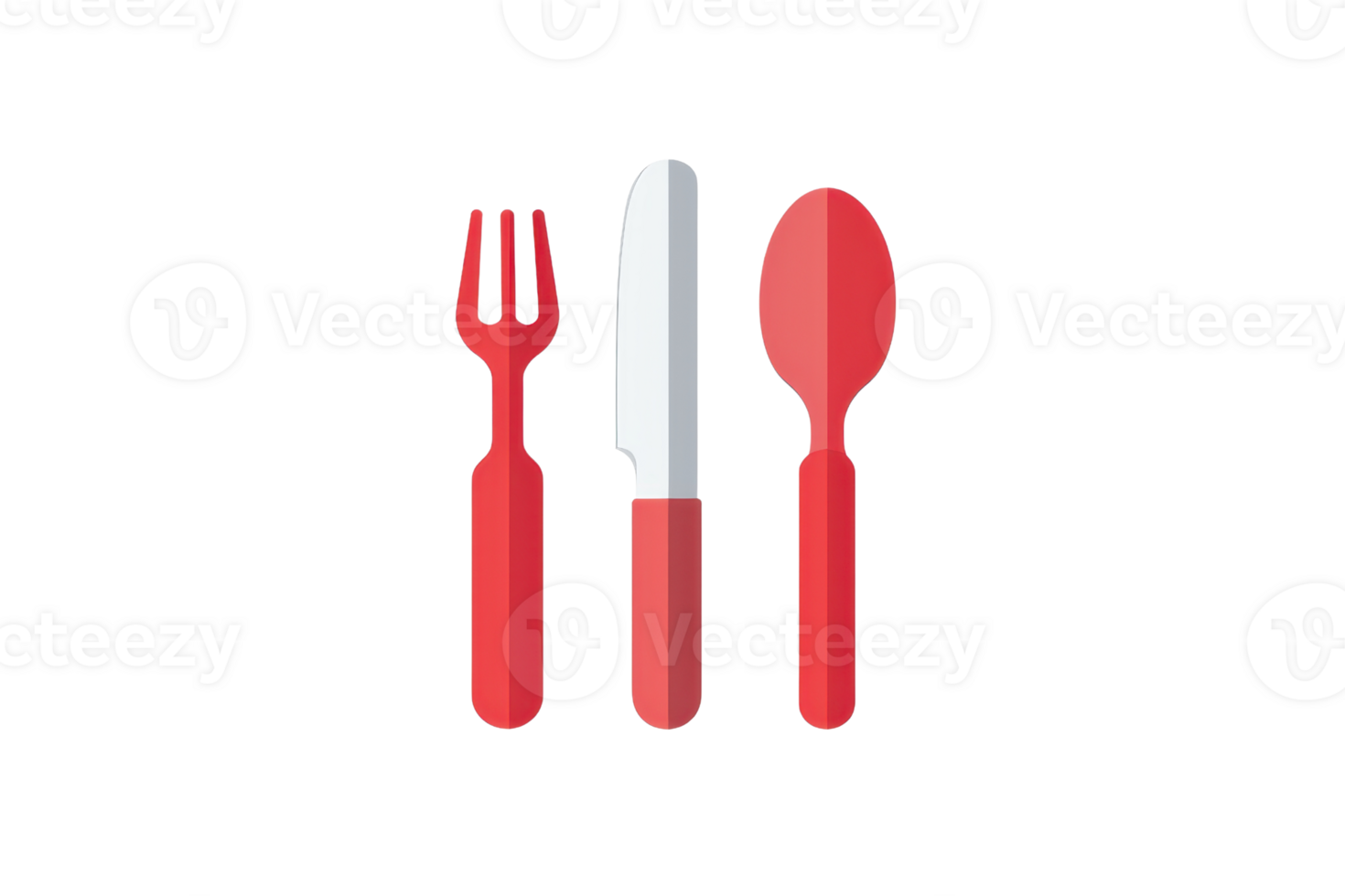 Red flatware set illustration depicting a fork, knife, and spoon. Perfect for restaurant, dining, or kitchen-related design projects. png