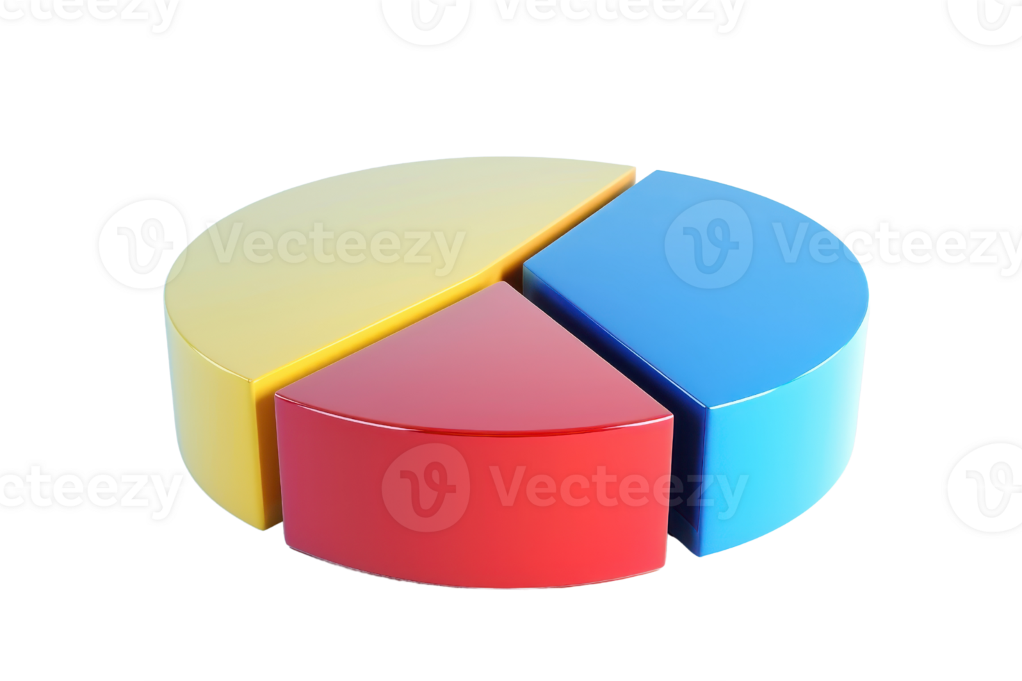 Colorful pie chart divided into yellow, red, and blue sections, representing data distribution and analysis in business and statistics. png