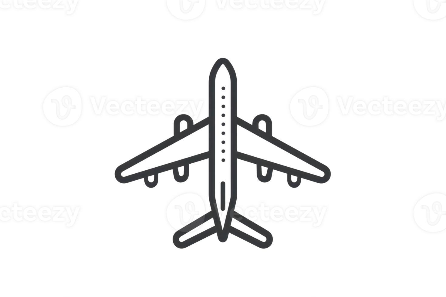 Simple black and white line drawing of an airplane, great for use in travel, aviation, or transportation designs and projects. png