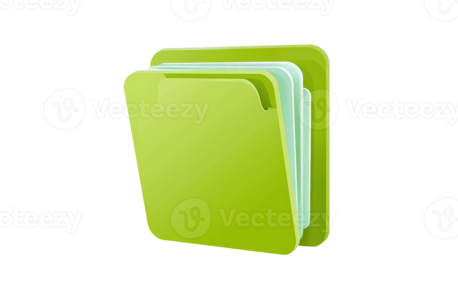 Green folder icon with multiple tabs, isolated on transparent background. Perfect for office, documents, and organization concepts. png