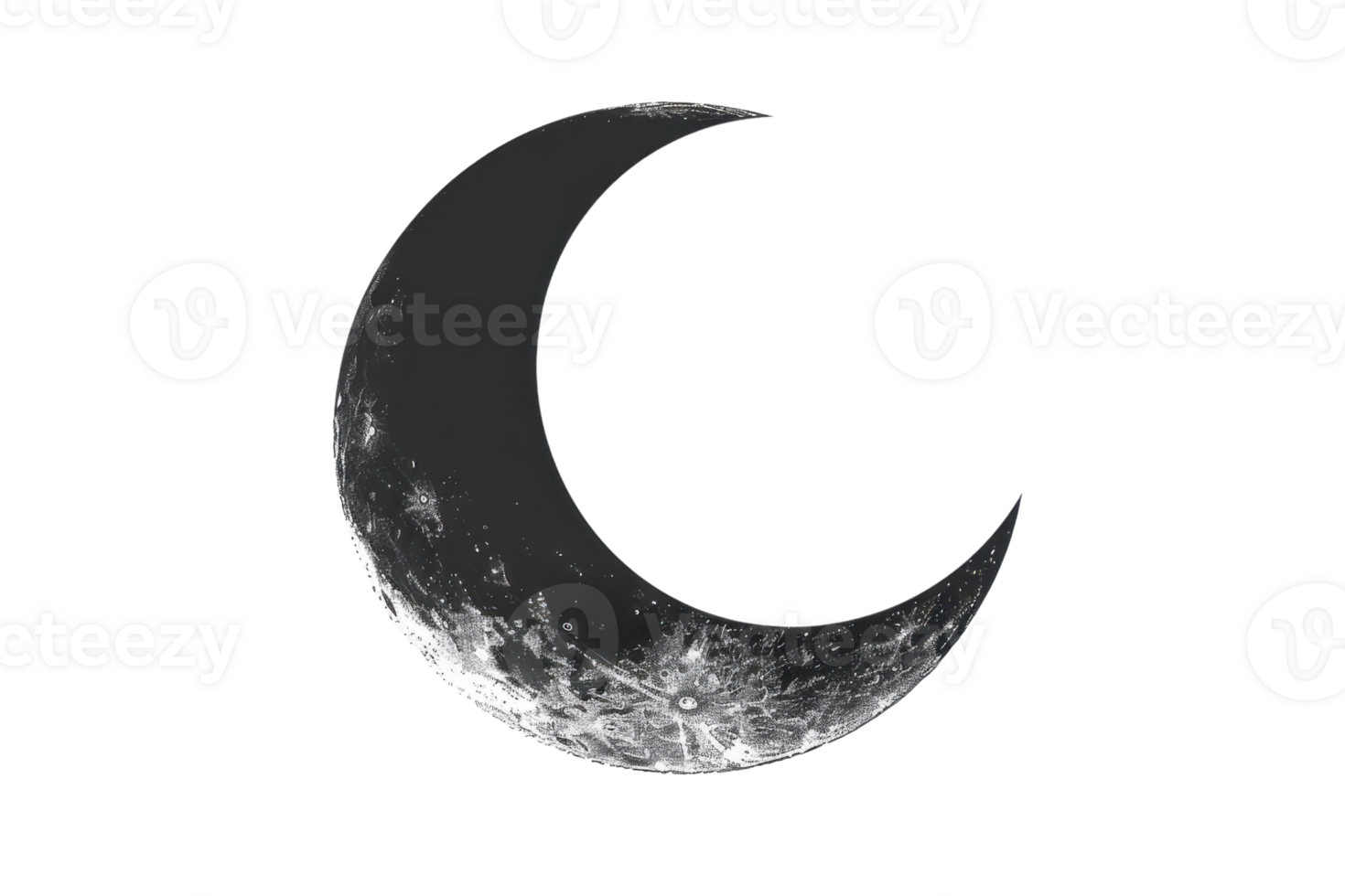 Mystical crescent moon with detailed surface texture. Perfect for astronomical themes, night-related designs, and celestial-inspired artwork. png
