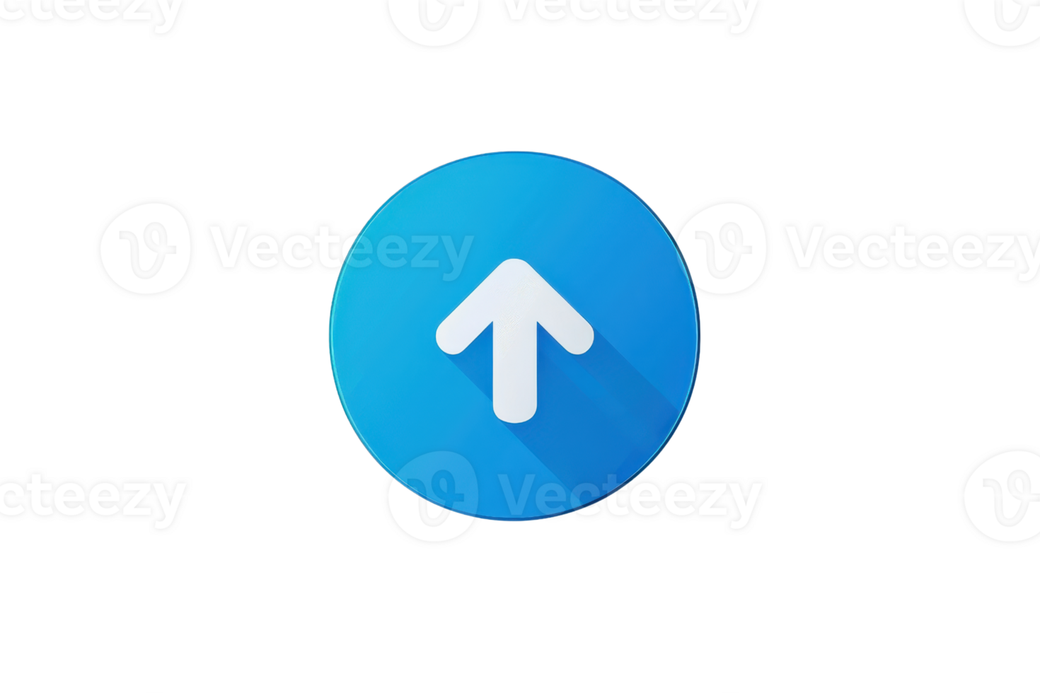 Minimalist blue up arrow icon with long shadow on transparent background, representing download, direction, or navigation concept. png