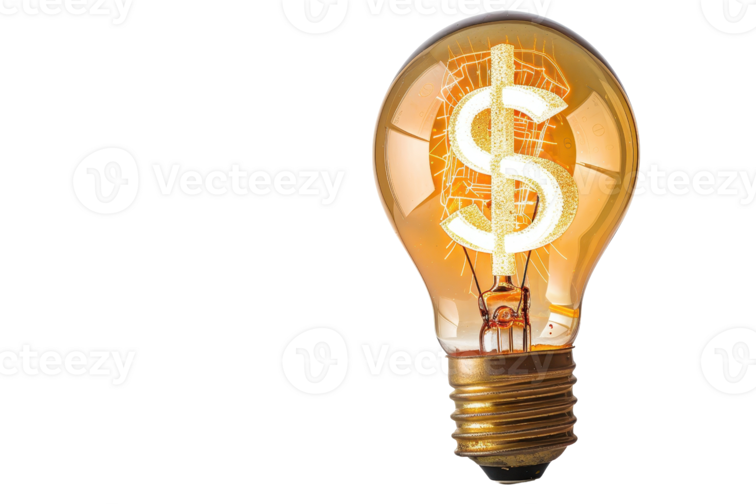 Light bulb with a dollar sign inside, symbolizing business idea, financial investment, and innovation, isolated on a transparent background. png