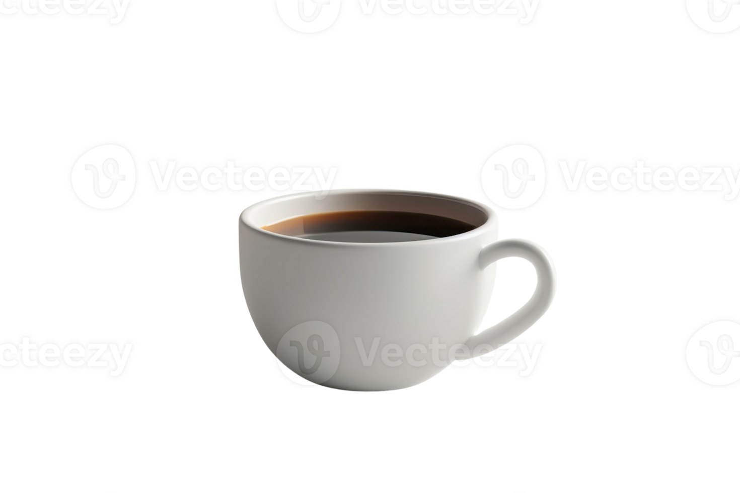 Minimalist white ceramic coffee cup filled with black coffee, isolated on a transparent background. Perfect for cafe, morning routine, and beverage themes. png
