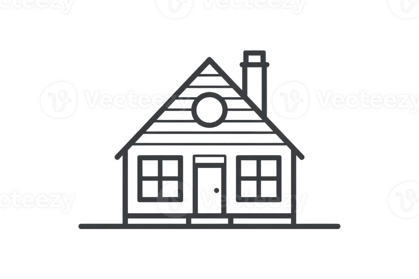 Outline of a house with classic architectural features including windows, door, and chimney. Perfect for real estate or home design concepts. png