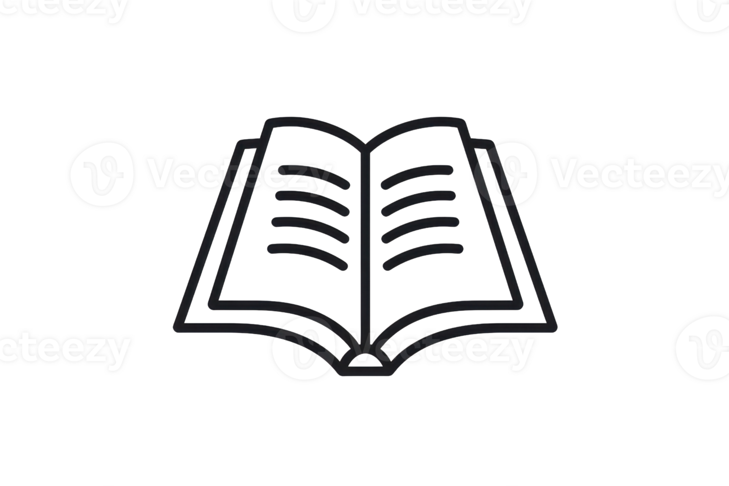Minimalistic black and white icon of an open book, ideal for educational content, literature, and e-learning materials. png