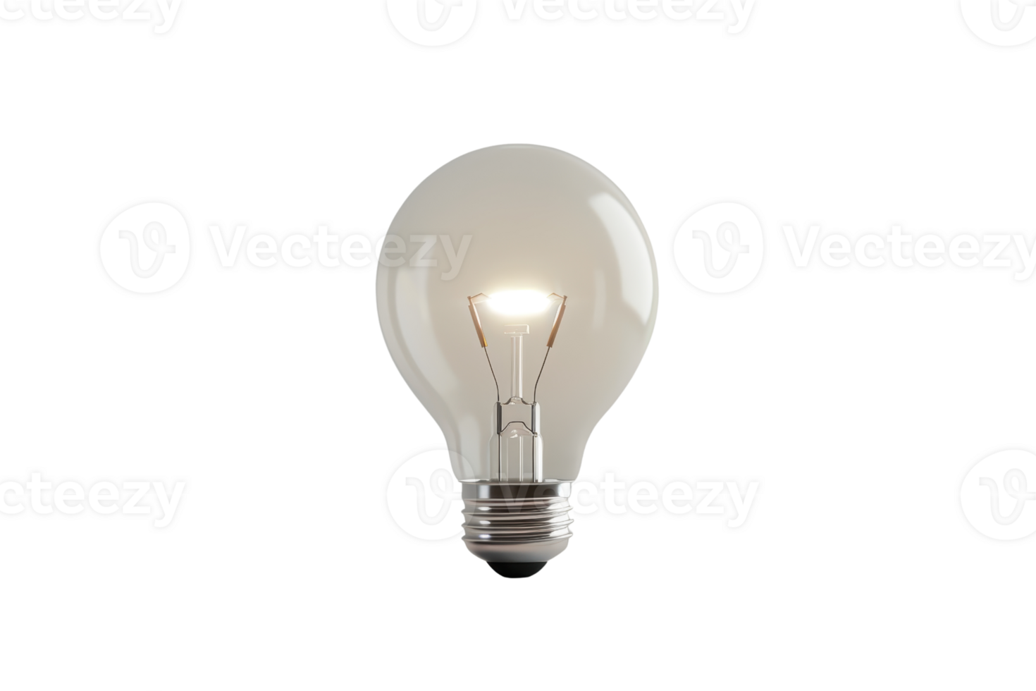 Close-up image of a glowing light bulb isolated on a transparent background. symbolizing ideas, innovation, and energy efficiency. png