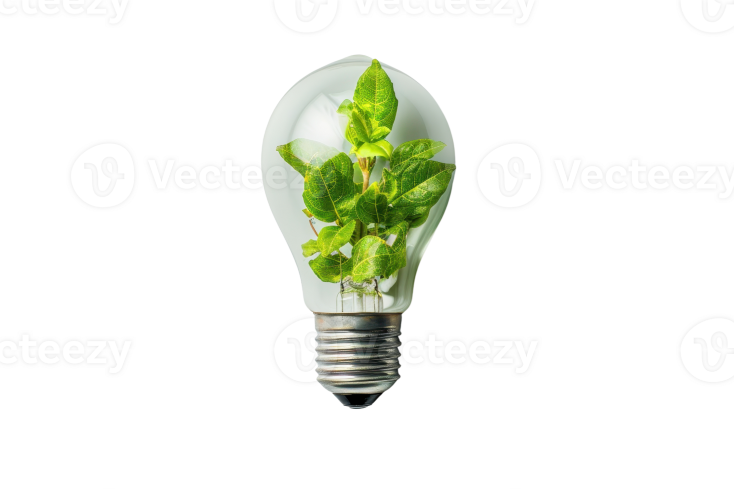 A light bulb with green plants inside, symbolizing eco-friendly energy and sustainability. Represents innovation and renewable energy solutions. png
