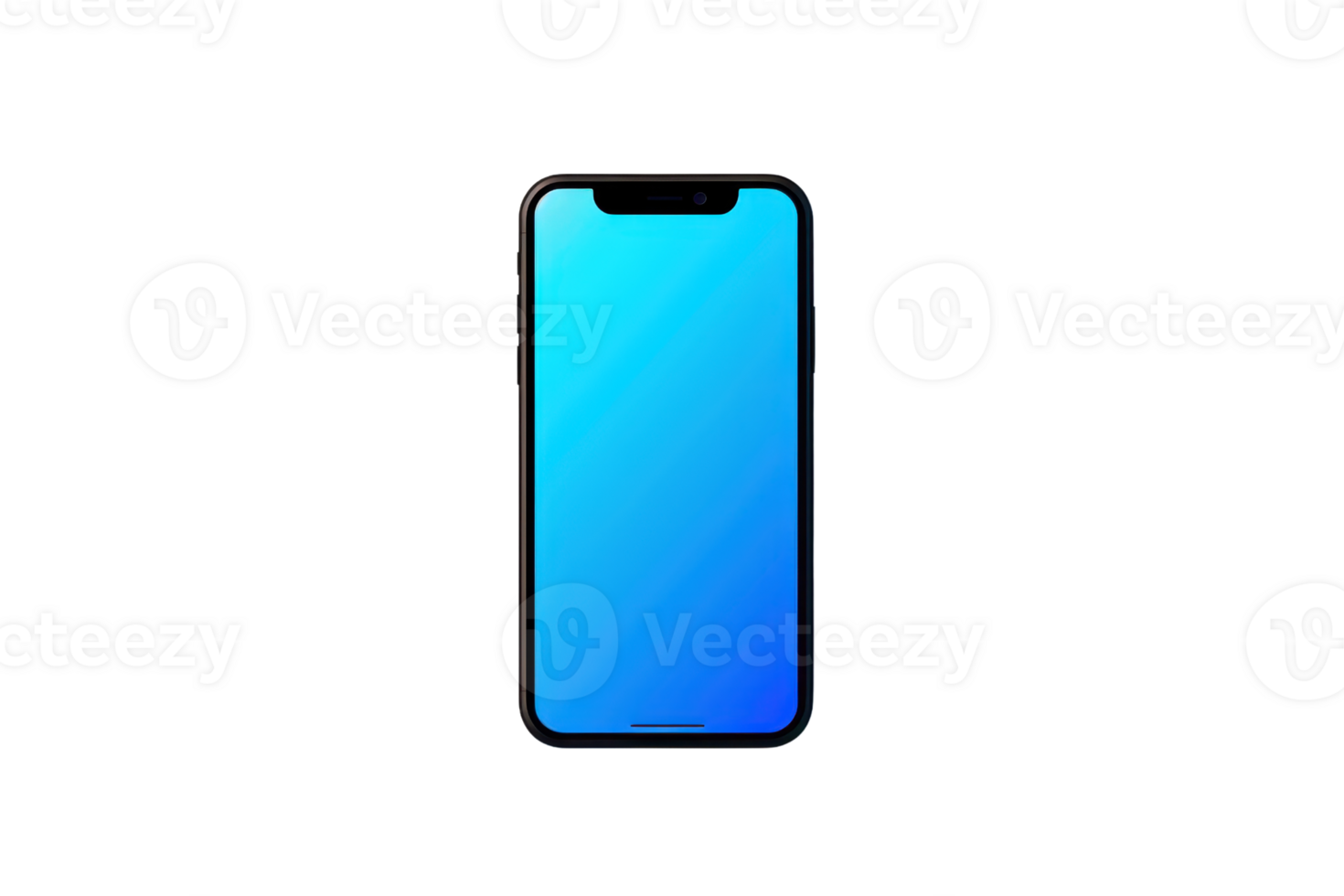 Modern smartphone with blank blue screen isolated on black background, perfect for tech or app design concepts. png
