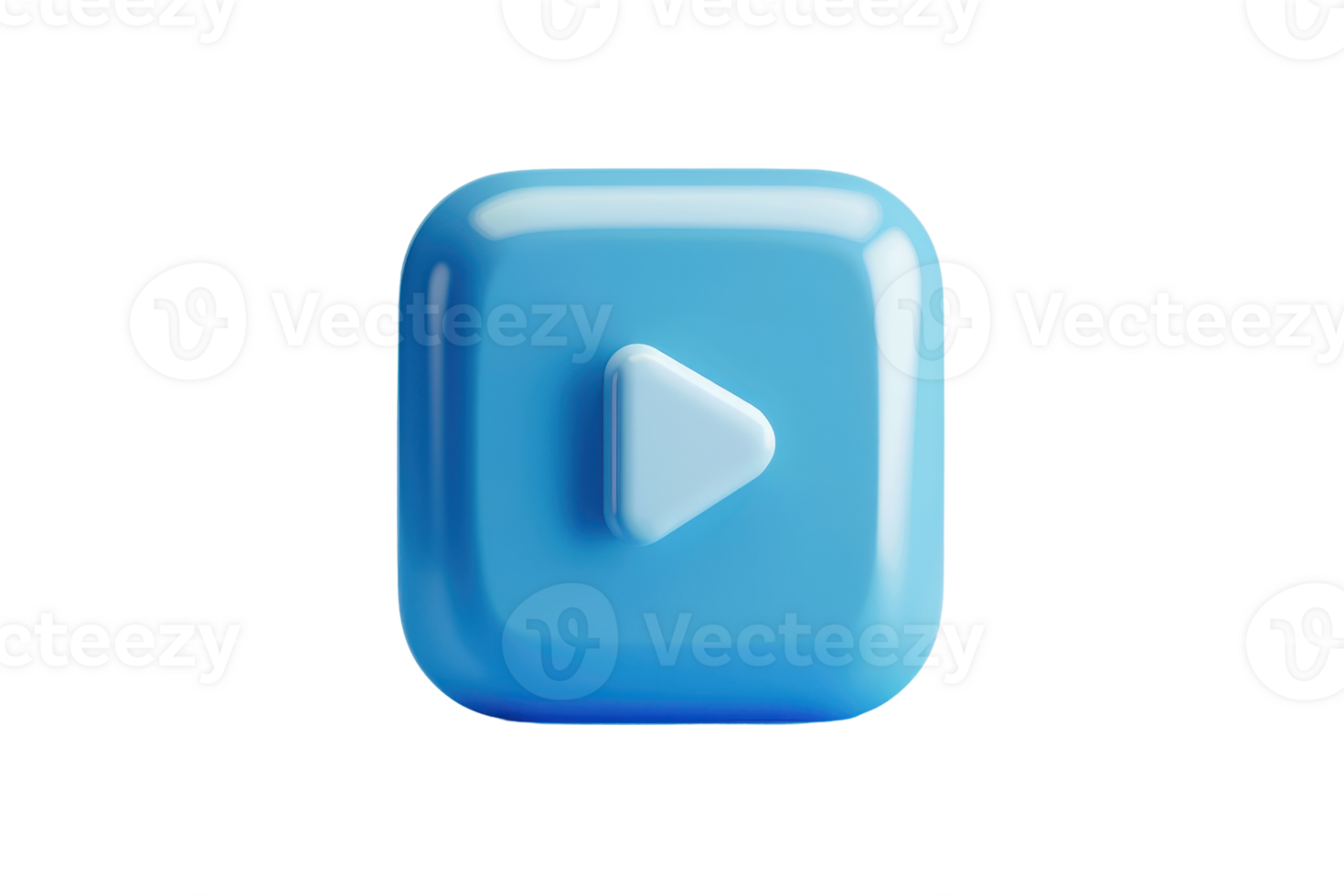 3D rendered blue play button icon with glossy finish, isolated on transparent background. perfect for digital media and design projects. png