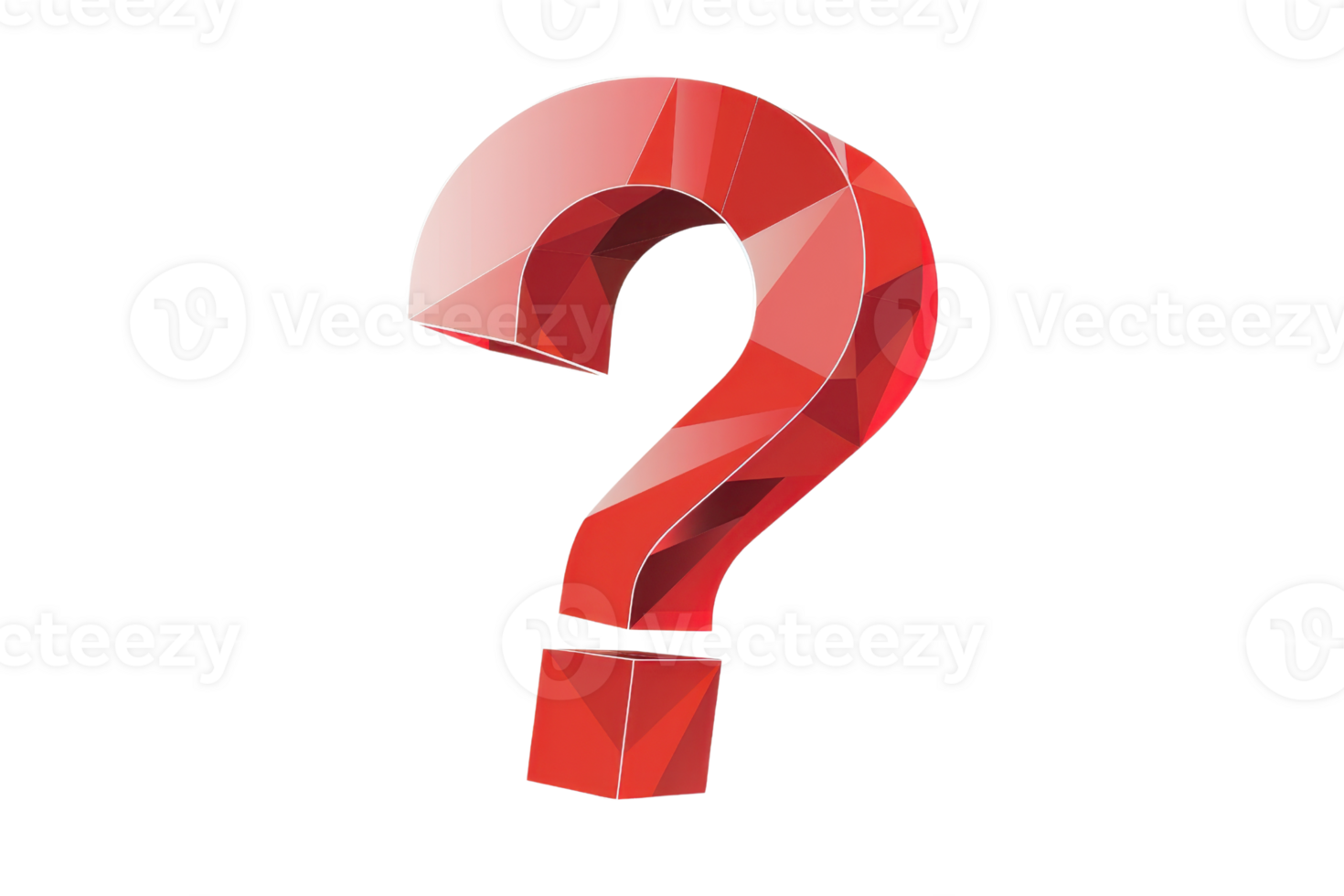 Geometric red question mark symbol isolated on transparent background. Ideal for design, education, and inquiry-related projects. png