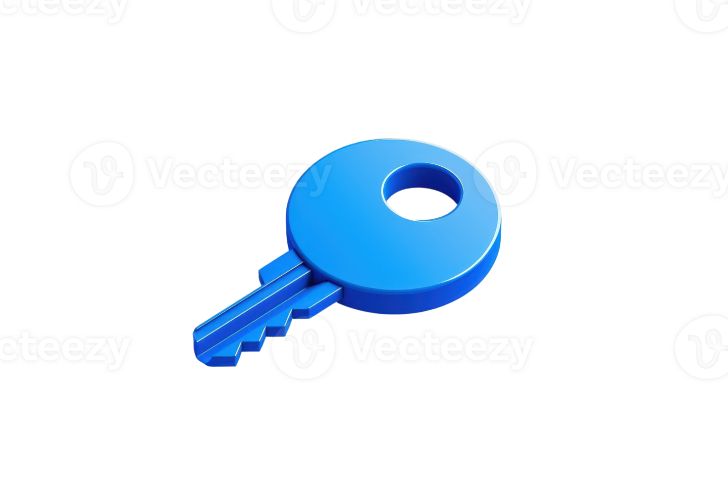 3D rendering of a blue key isolated on a transparent background. Ideal for concepts of security, access, and digital solutions. png
