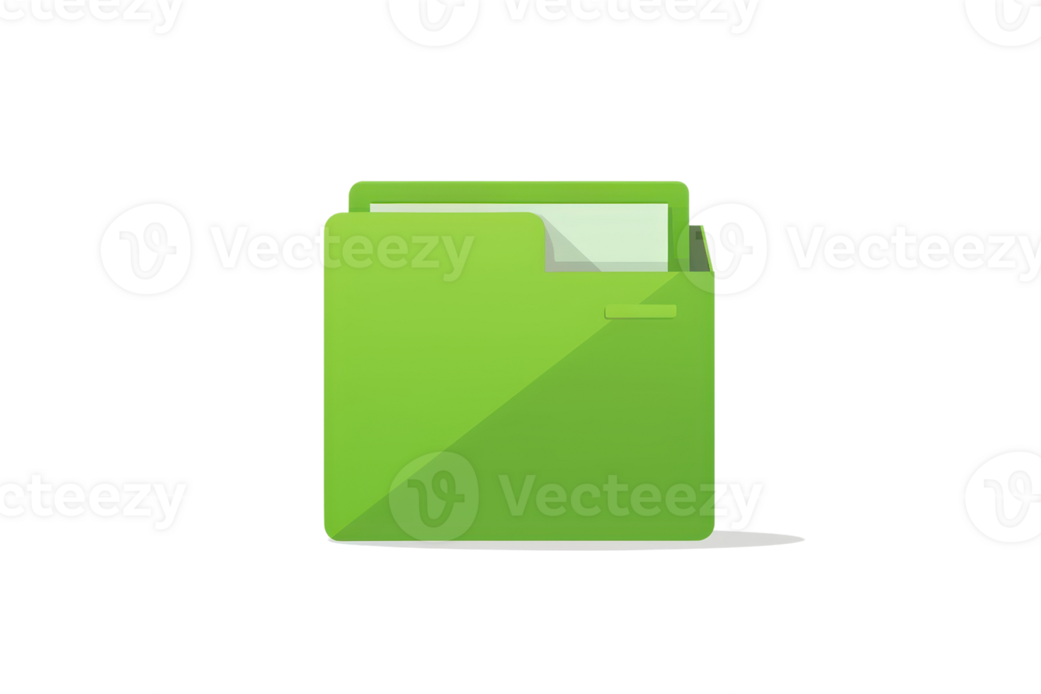 Green file folder icon on a transparent background representing organization, storage, and office work related to digital and physical documents. png