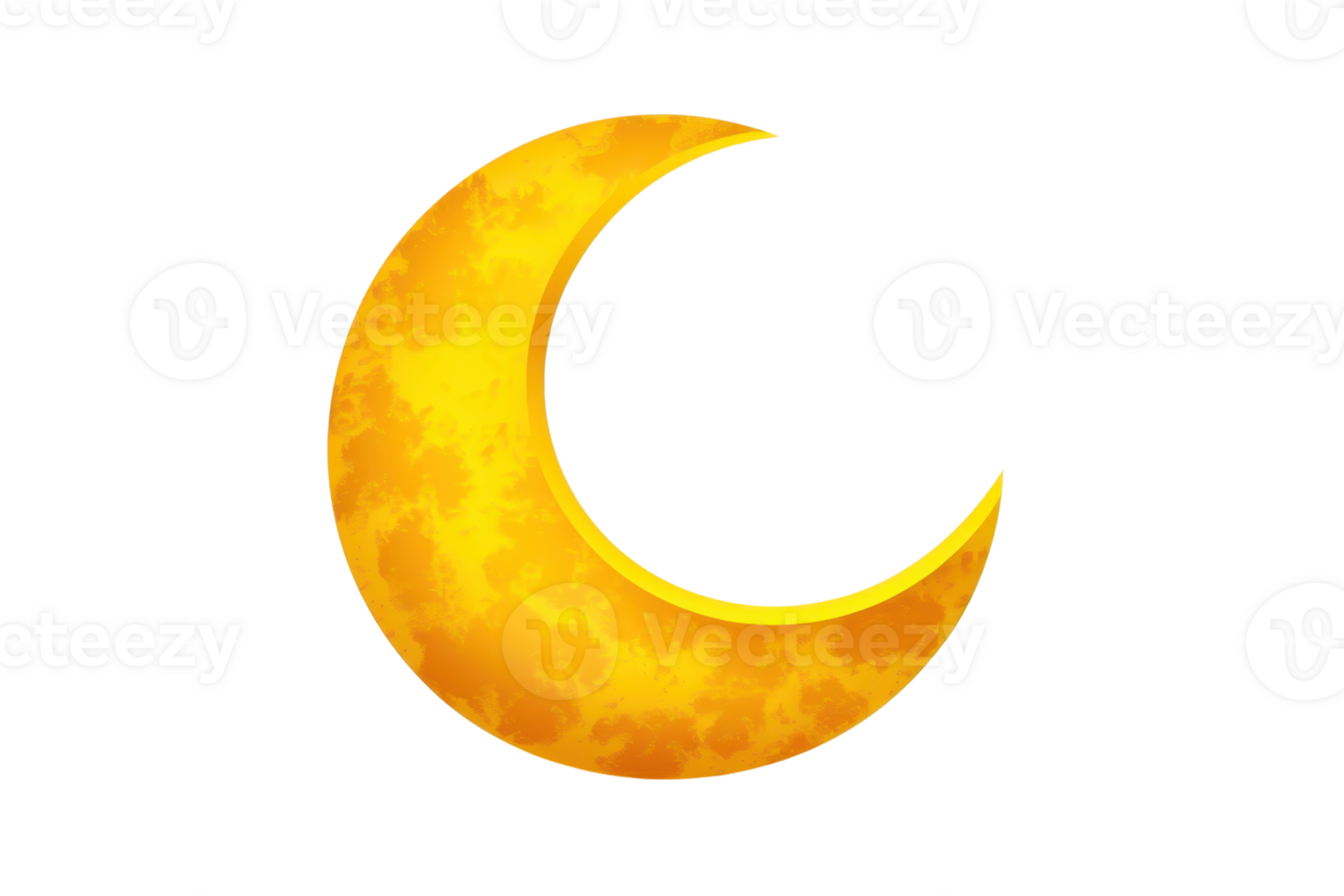 A bright yellow crescent moon illustration on a transparent background, perfect for astronomy-related projects or night-themed designs. png