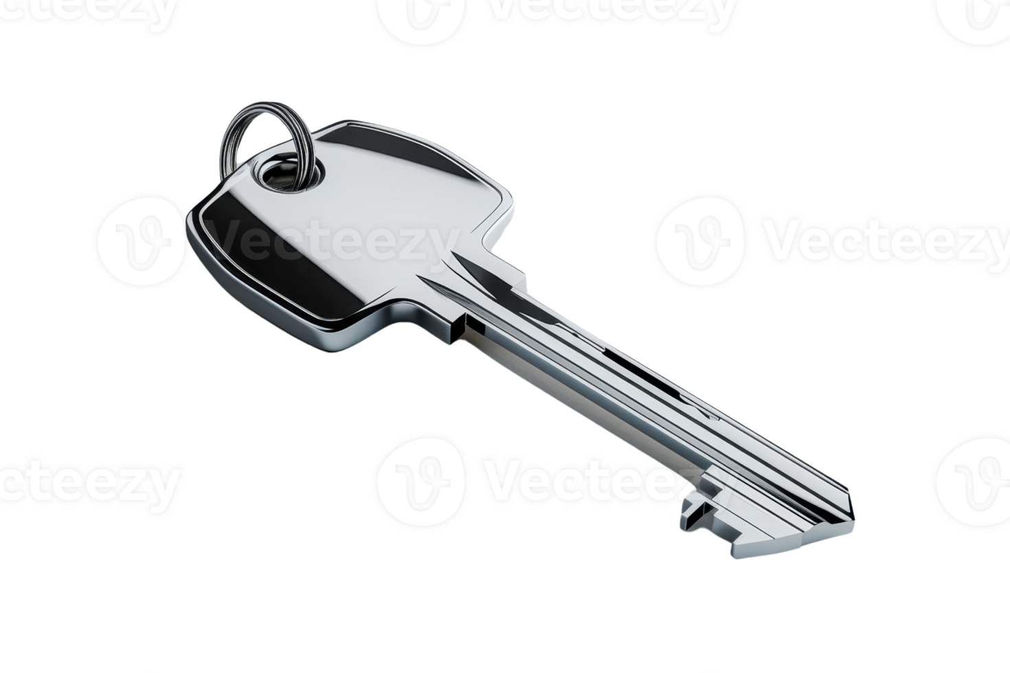 High-quality image of a single silver key on a transparent background. perfect for real estate, security, and access concept visuals. png