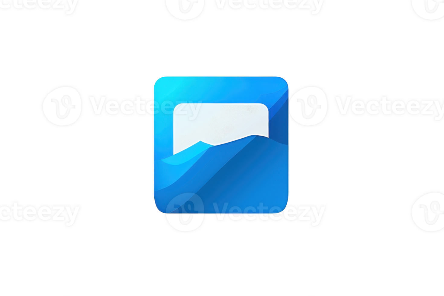 Minimalistic mobile application icon design with a blue and white color scheme, featuring a stylized chat bubble in the center. png