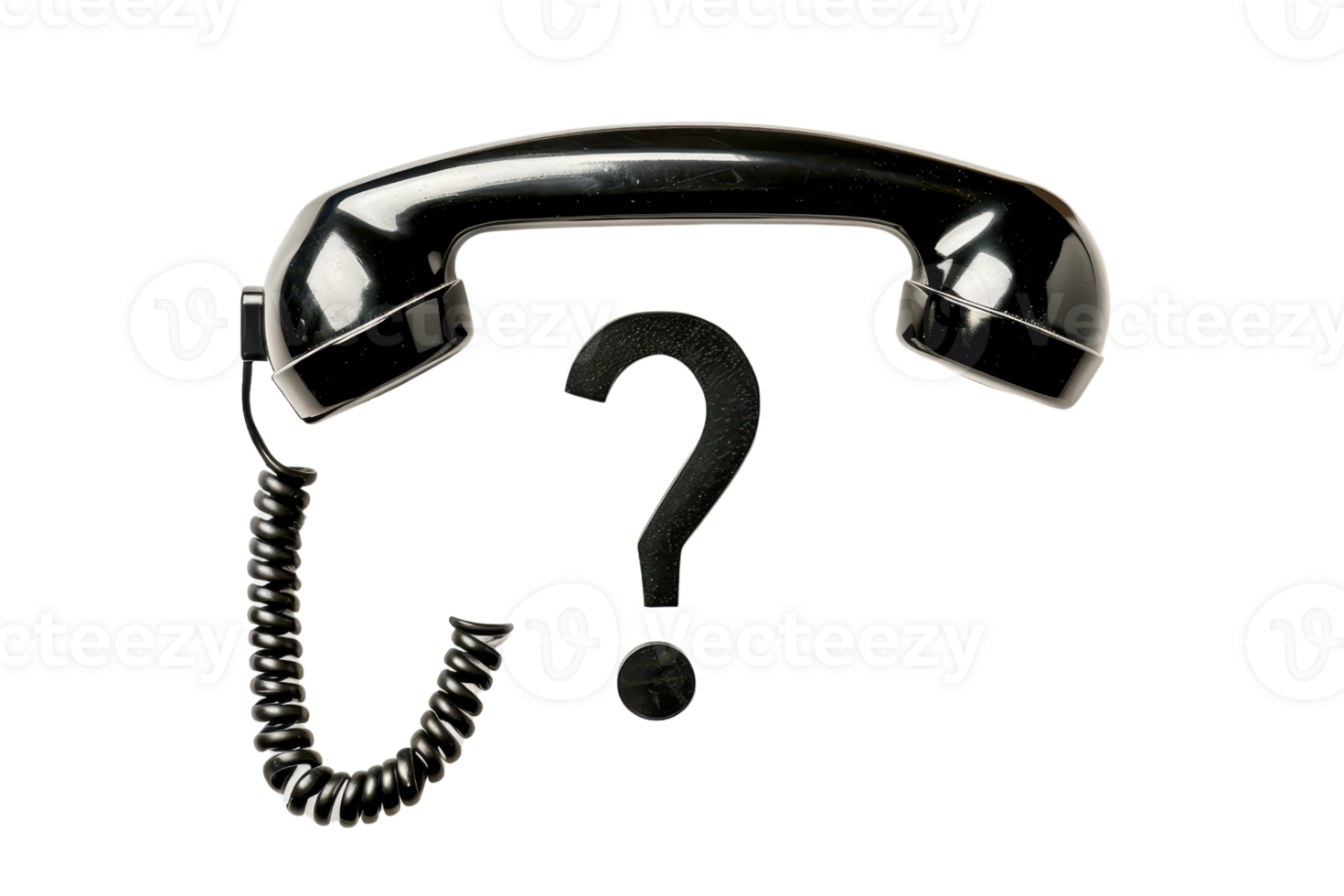 Mysterious concept image of a telephone handset with a question mark. Perfect for communication, inquiry, or customer service themes. png