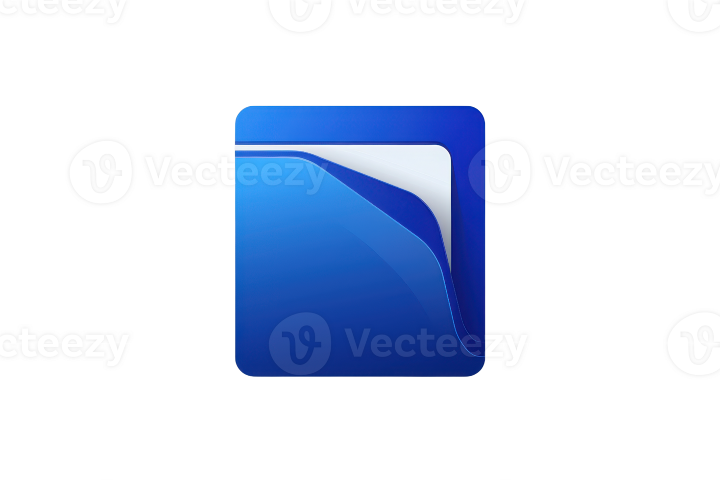 Blue square with a polished surface and folded corner, representing an icon or button, isolated on a transparent background. png
