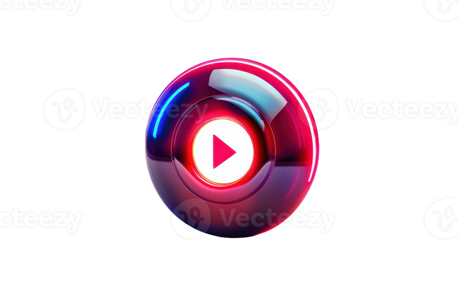 A sleek, futuristic play button icon set against a dark background, glowing with vibrant neon colors, highlighting modern digital media design. png