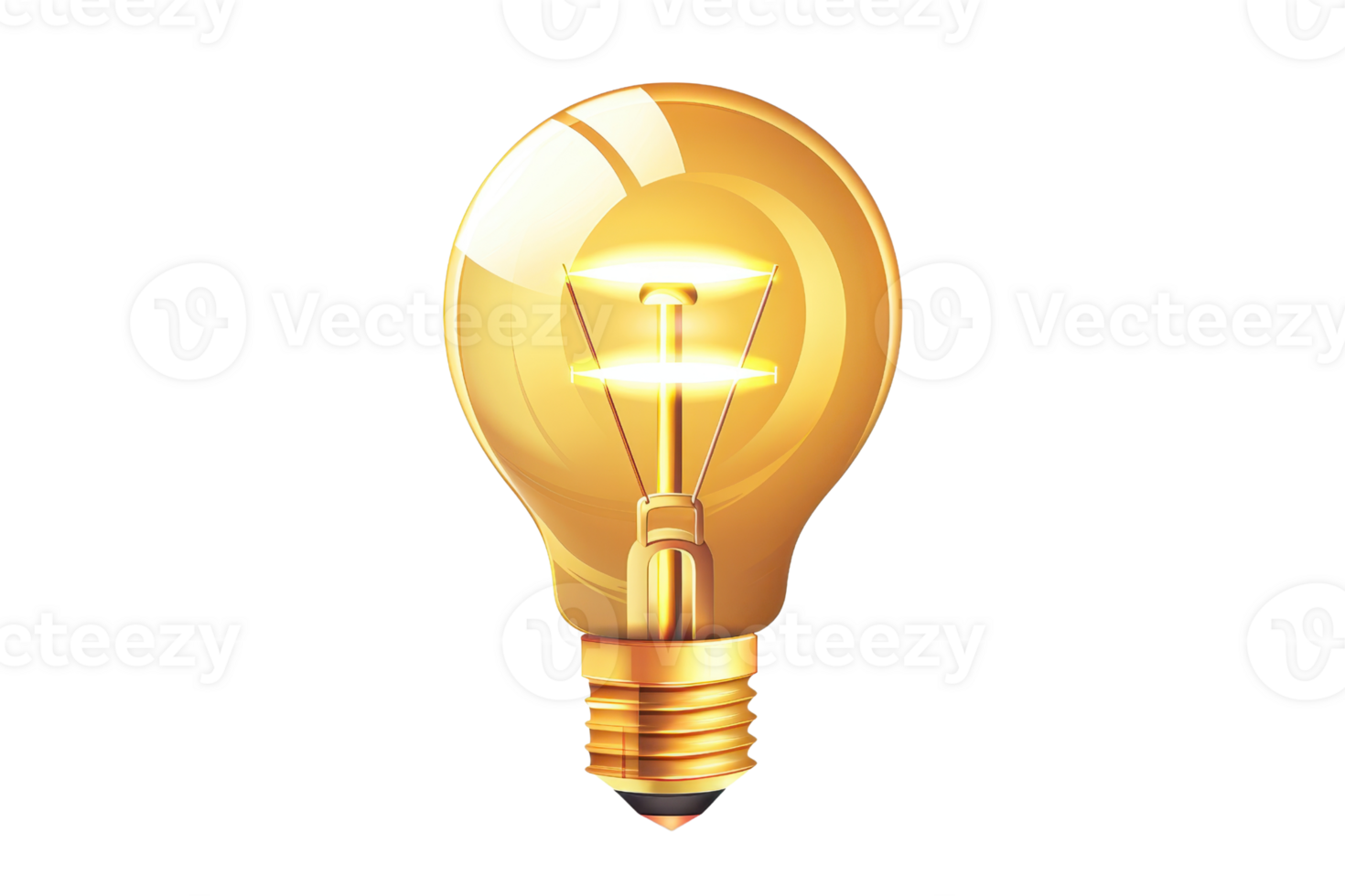 Bright yellow light bulb against a transparent background, symbolizing innovation, ideas, and creativity in a modern design. png