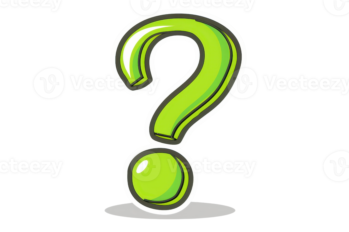 A vibrant green question mark illustration on a transparent background. symbolizing inquiry, uncertainty, and curiosity in a playful style. png