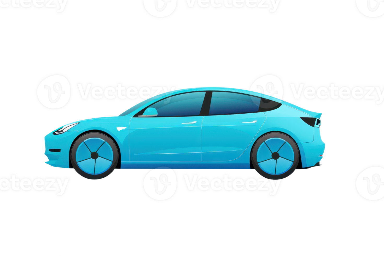 Sleek blue electric car profile view. Modern design, eco-friendly vehicle. Ideal for urban and suburban driving, representing sustainable mobility. png