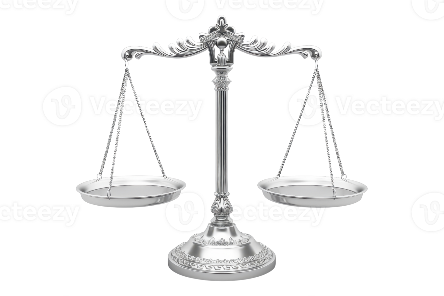 A silver balance scale representing justice and fairness, isolated on a transparent background. Ideal for law and legal concepts. png