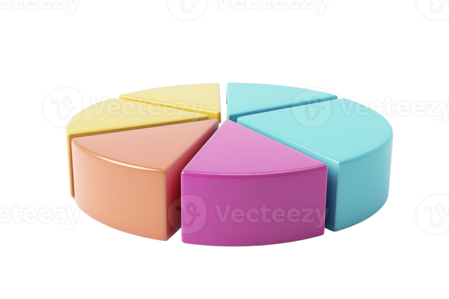 Colorful 3D pie chart representation with vibrant slices, perfect for data visualization and business presentations. png