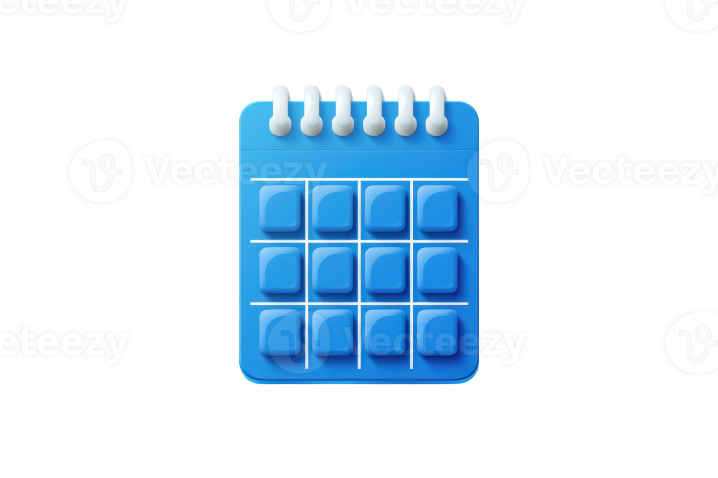 3D illustration of a blue calendar icon with spiral binding, representing date and scheduling. Ideal for apps, web designs, and planning concepts. png
