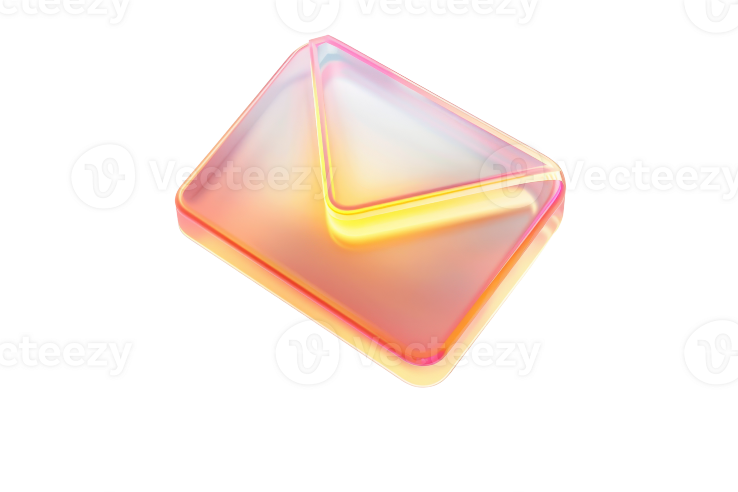 Colorful, shiny 3D email icon isolated on a transparent background. Modern digital communication and messaging symbol in vibrant gradient colors. png