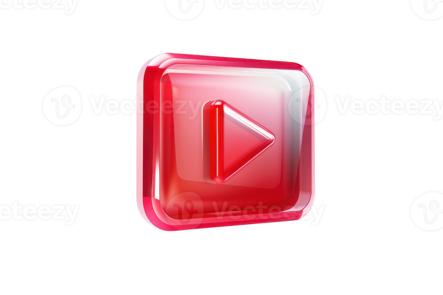 3D glossy red play button icon symbolizing media, , and digital playback on a transparent background for online content and multimedia purposes. png