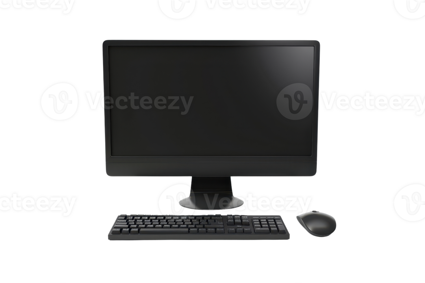 Modern desktop computer setup with monitor, keyboard, and mouse on transparent background. isolated image ideal for technology themes. png
