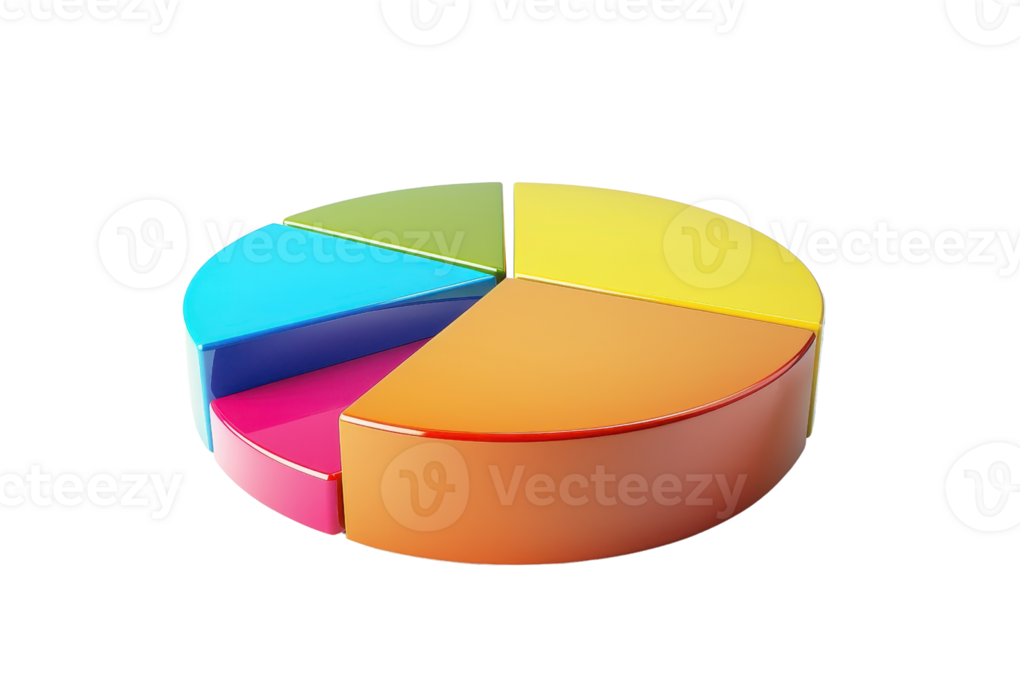 Colorful 3D pie chart representing data distribution, ideal for business presentation, statistical analysis, and data visualization. png
