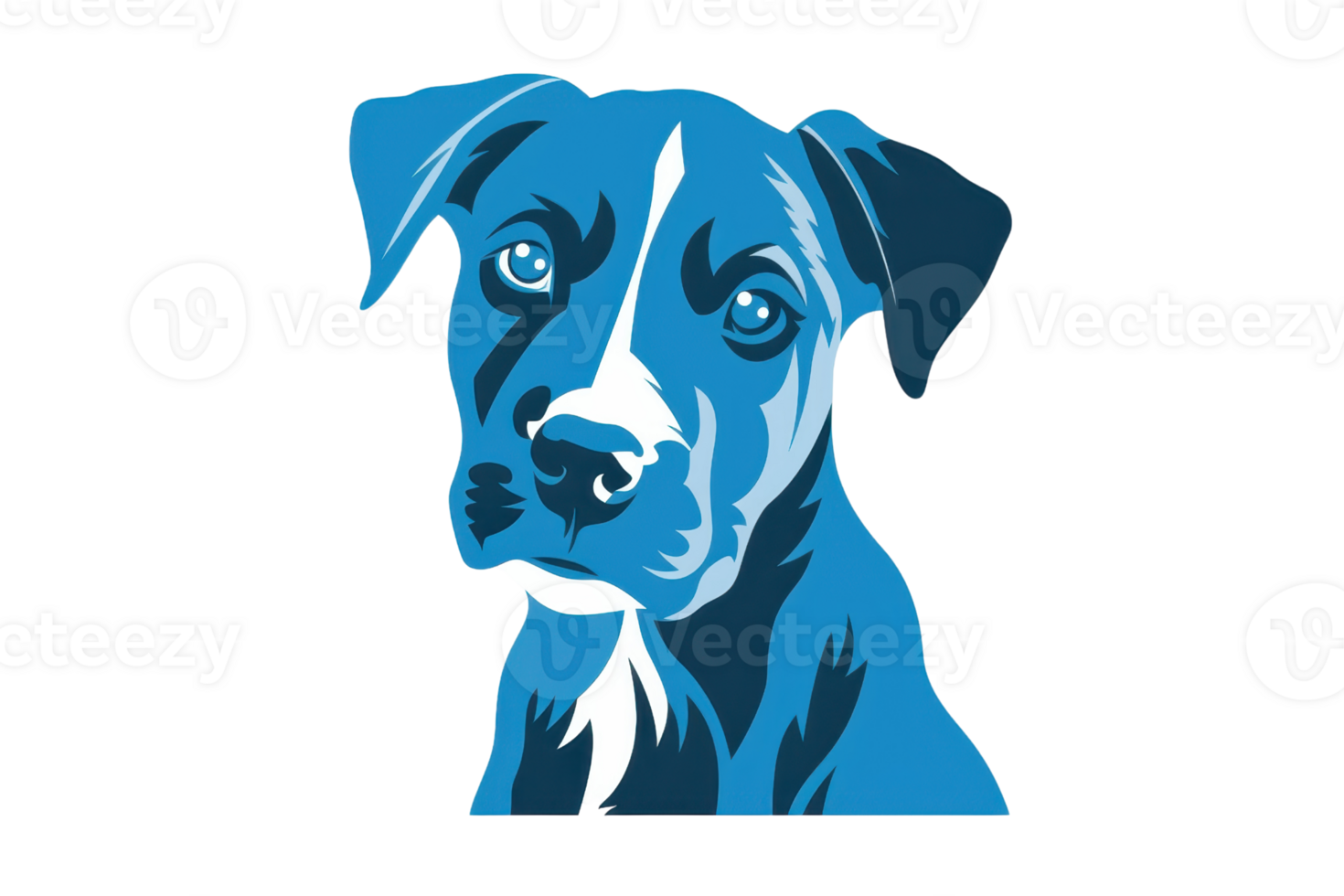Abstract illustration of a blue dog with expressive eyes, perfect for pet-themed designs and graphics. png