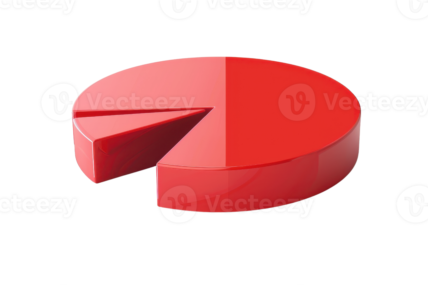 3D red pie chart with a missing slice, representing data analysis, business, and statistics, ideal for presentations and reports. png