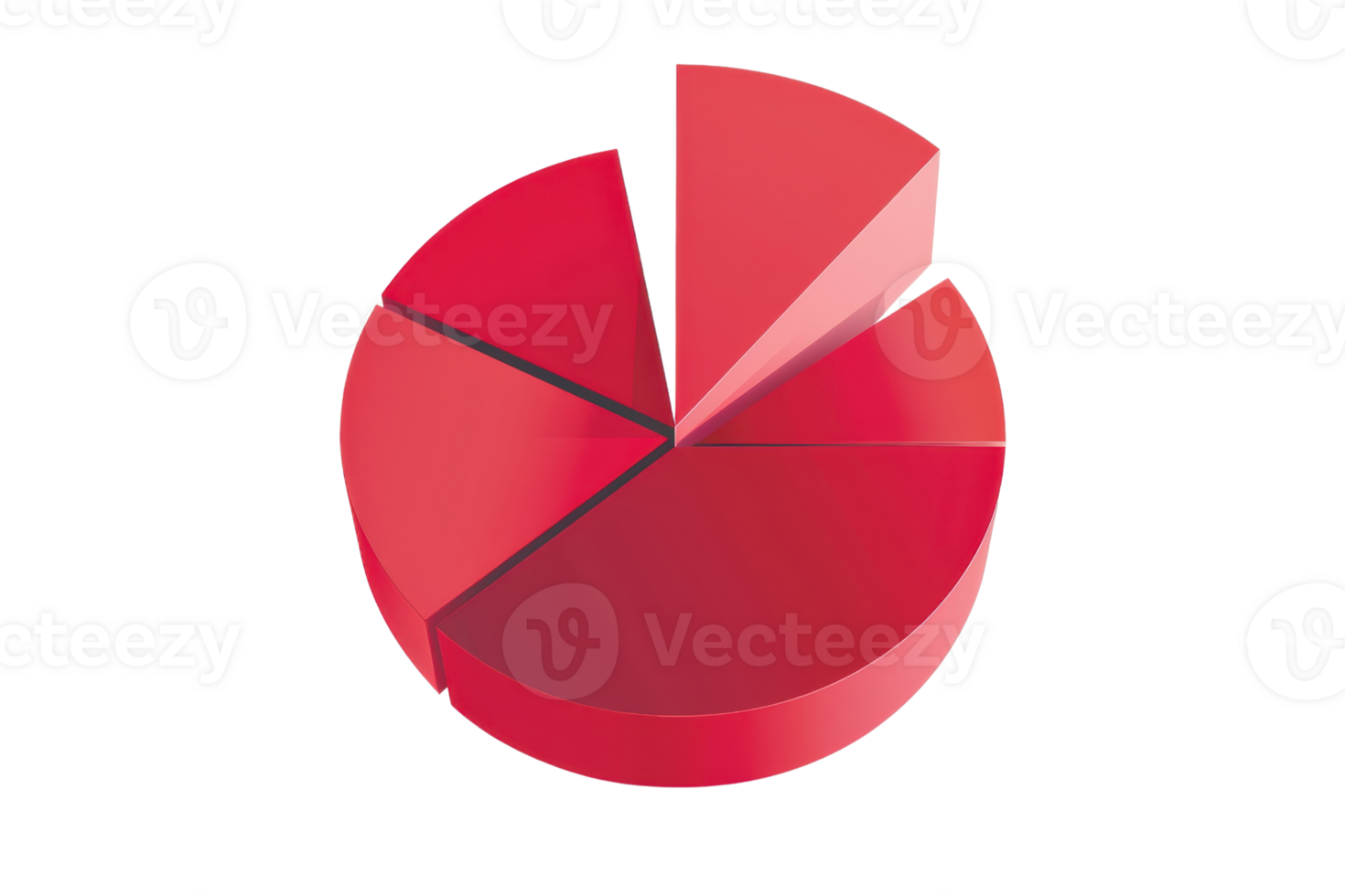 3D red pie chart with sections isolated on a transparent background. ideal for business data visualization and financial presentations. png
