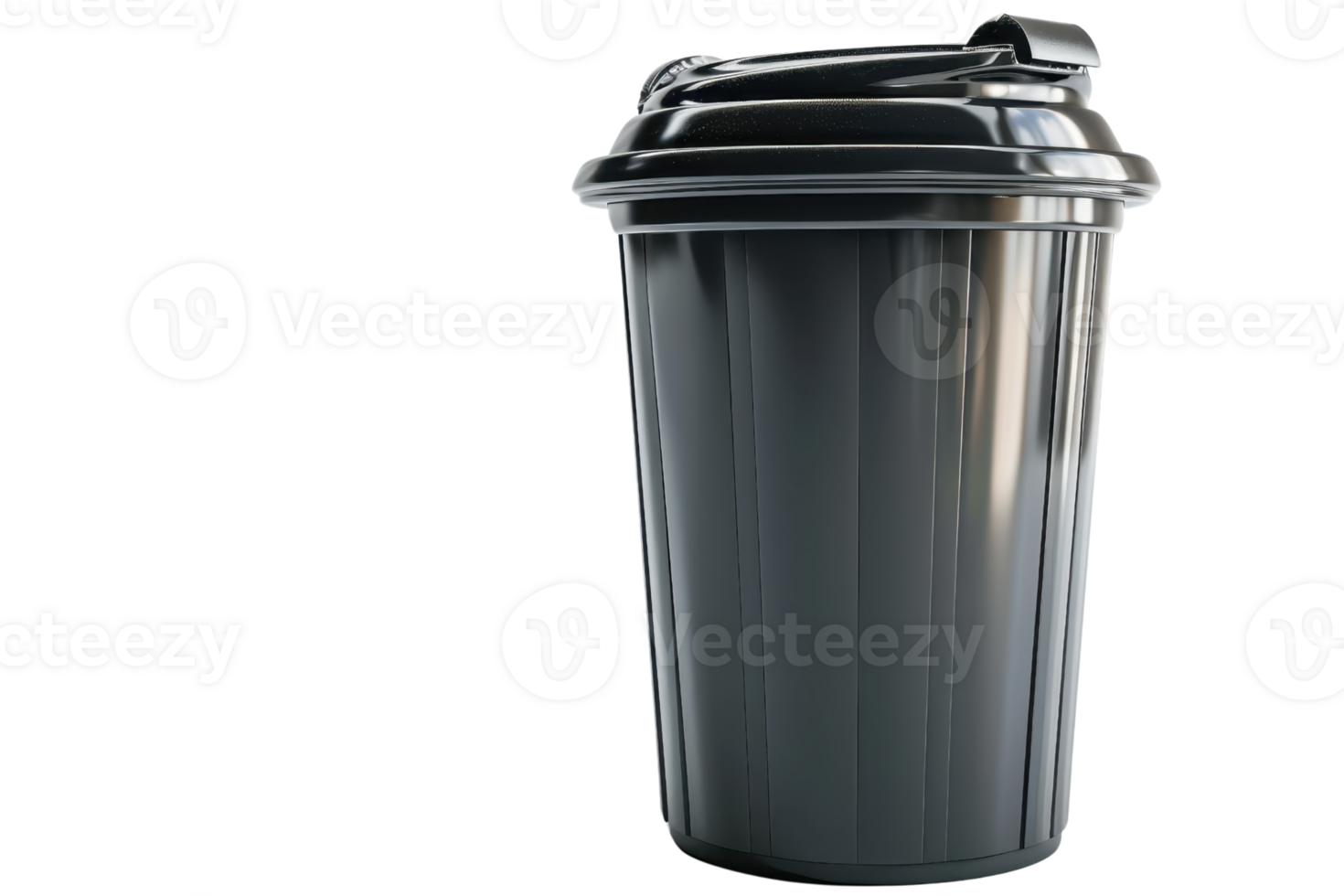 Close-up of a black garbage can with a lid, isolated on a transparent background. Perfect for waste management, recycling, and cleanliness themes. png